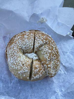 Toasted salt with tofu scallion  at Liberty Bagels - Wall Street in New York City