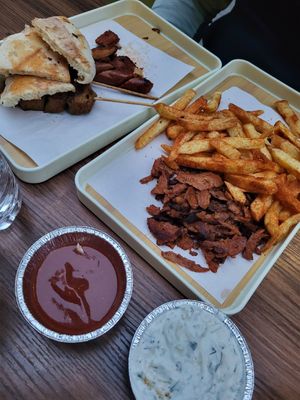 Mixed grill (taken part way through!) Came with two sauces at Handwich in Athens