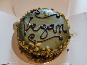A beautiful pistachio cake! at Ko.bo Vegan in Milan