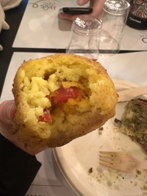 Inside of arancini   at Ko.bo Vegan in Milan