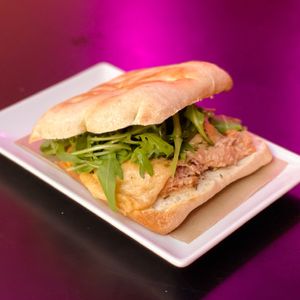 Chick’n and cheddar Focaccia  at New Freedom Cakes Cafe in Madrid