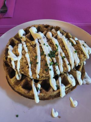 Chicken and waffles at New Freedom Cakes Cafe in Madrid