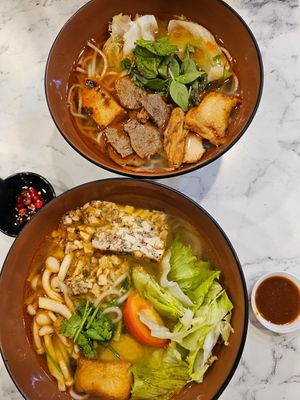 Spicy Beef Noodle and Crab Noodle. at VeganPho - Lucky Plaza in Central Singapore