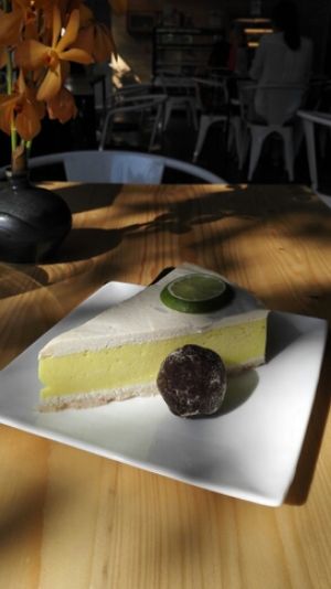 lemon tart and a mocacao ball at Rasayana Raw Food Cafe in Bangkok