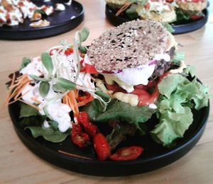 Raw burger at Rasayana Raw Food Cafe in Bangkok