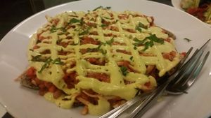 Vegan pizza at Rasayana at Rasayana Raw Food Cafe in Bangkok