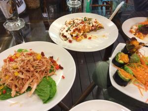 raw pad thai, pizza and sushi at Rasayana Raw Food Cafe in Bangkok