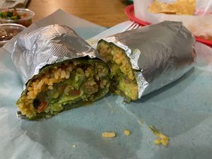 Vegetarian Burrito made vegan at Taqueria Vallarta in Santa Cruz