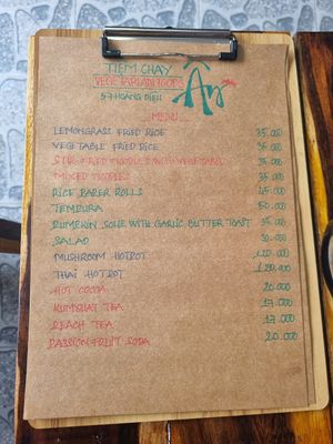 The menu at Tiệm Chay in Da Lat