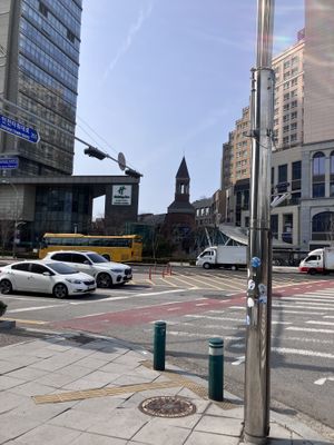 It’s in there behind that steeple, upstairs.  at Dugong in Incheon