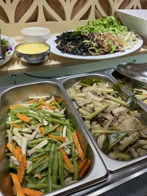 Stir fried veggies and mushrooms plus salad bar   at Homie Vegan in Hanoi