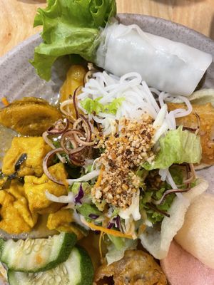 Bun cha and summer roll  at Homie Vegan in Hanoi