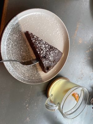 Delicious chocolate cherry cake and limon ginger tea (Heiße Inge) at Cafe Glückskind in Kiefersfelden
