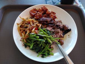 Favorites: beancurd and meat (careful, the meat can come with eggs) at Vegetarian - NUS Techno Edge Canteen in Central Singapore