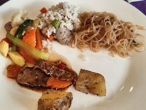 Tang hoon, rice, assorted vegetables and potatoes at Celestial's Food in Batam