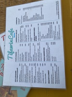 Menu avec quelques options vegan  at Tifawin Cafe in Mirleft