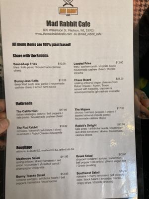 Menu   at Mad Rabbit Cafe in Madison