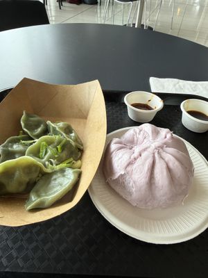 Vegan dumplings and taro bun  at AKL - Po Po Dumplings in Auckland