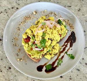 Avocado toast with tofu scramble   at SkinnyTom's Deli in Unawatuna