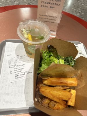 Sweet potatoes, mixed greens, lemonade  at TREEHOUSE - Tsim Sha Tsui in Kowloon