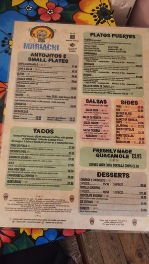 Menu at Mariachi Restaurant in Edinburgh