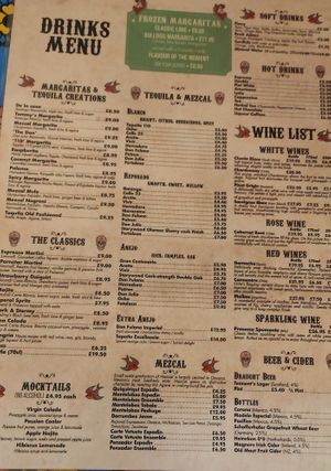 Menu at Mariachi Restaurant in Edinburgh