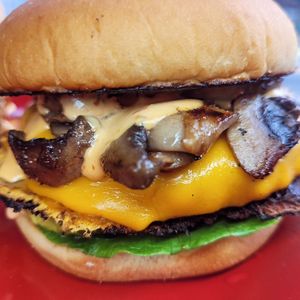 Mushroom cheese burger at Cosmic Bird in Louisville