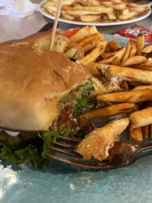 The Classic with the fries  at Cosmic Bird in Louisville