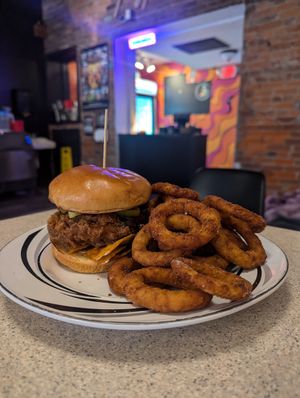 Bourbon & the bird (plus onion rings) at Cosmic Bird in Louisville