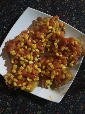 Plantain with sweetcorn and tomato  at Govindas Vegetarian Food & Yoga in Leticia