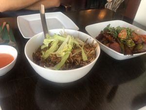 Fried rice and soy ribs on the right, recommend!   at Leaf Vegetarian in Rotterdam