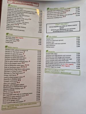 Menu at Leaf Vegetarian in Rotterdam