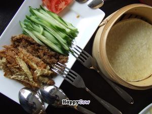 Crepes with vegan duck and lamb at Leaf Vegetarian in Rotterdam