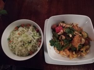Vegan chicken with cashews and rainbow rice at Leaf Vegetarian in Rotterdam