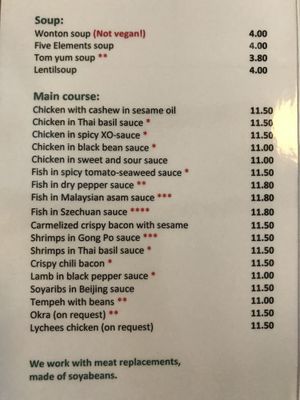 Menu at Leaf Vegetarian in Rotterdam