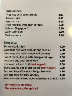 Menu at Leaf Vegetarian in Rotterdam