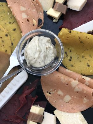 A election of vegan cheese and cold cuts  at Pizzeria Vesuvio in Moncalieri