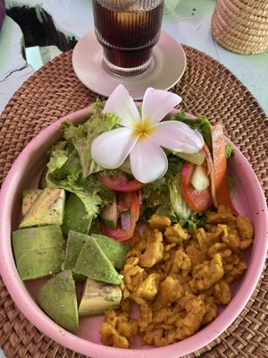 Scrambled mung bean and avocado on sourdough    at Pak Pak Vegan Food in Trat