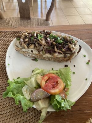 Hummus and mushroom toast  at Pak Pak Vegan Food in Trat