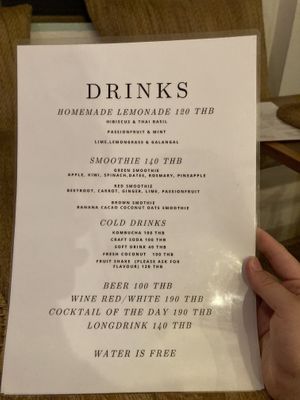 Evening drinks menu   at Pak Pak Vegan Food in Trat