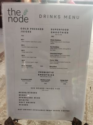 Drinks menu at The Node Knysna in Knysna
