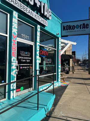 front of the restaurant at Koko + Rae Caribbean Kitchen in Louisville