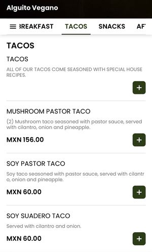 Taco menu 1  at Alguito Vegano in Mexico City