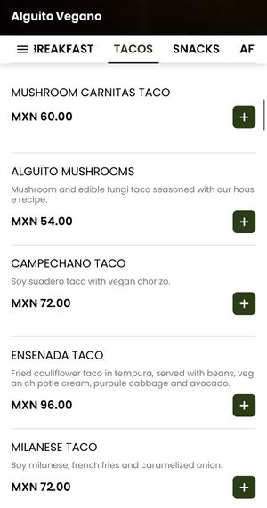 Taco menu 2  at Alguito Vegano in Mexico City