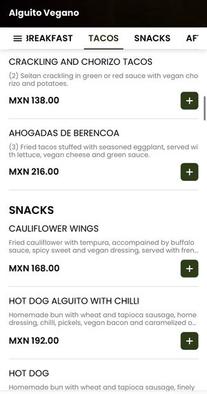 Taco menu 3  at Alguito Vegano in Mexico City