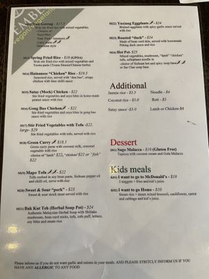 Menu January 2024  at September Vegan Food in Wellington