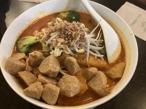 Soya bits laksa - delicious   at September Vegan Food in Wellington