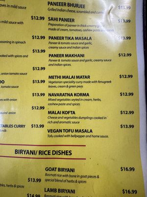 Vegetarian Curry Menu  at Quality of Bombay in Lawndale