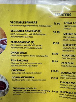 Starters Menu  at Quality of Bombay in Lawndale