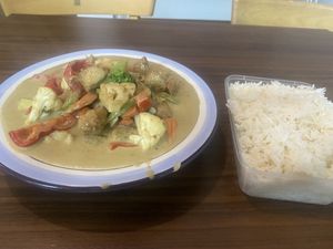 Satay chicken with rice *requested take away container after work trip  at Infusion Asian Eatery in Seaton